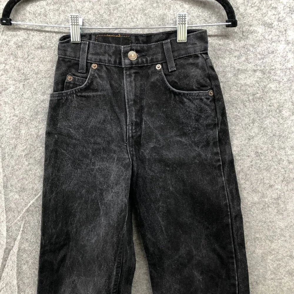 Vintage‎ Levi's Youth Kids Size 8 Slim Black Jeans Straight Stone Wash Rigid